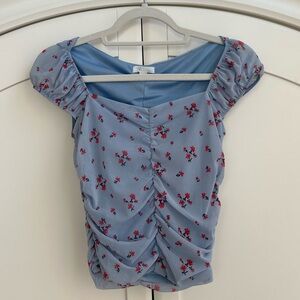 NWOT Abound Floral Blue Gathered Top